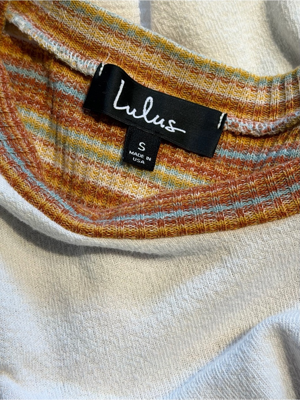 Lulus Ivory Pullover Knit Top w/ Contrast‎ Grunge Vintage Striped Trim Sz S - Picture 15 of 17